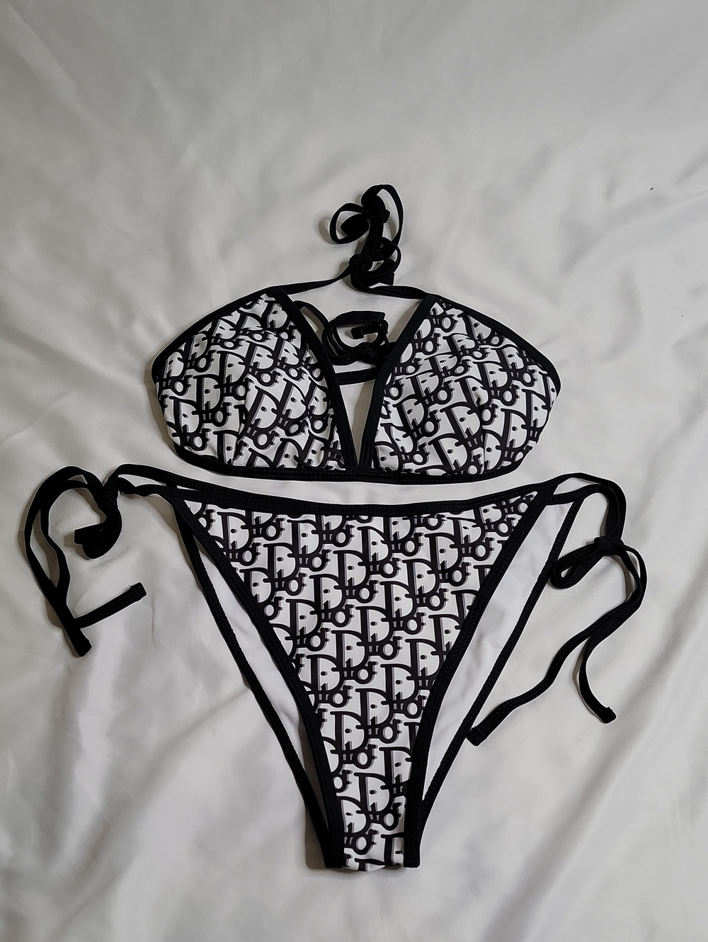 Dior Black and White Logo Triangle Bikini Set